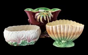 Three Beswick Vases comprising a yellow shell design Sylvac Ware oval vase 6" x 9",