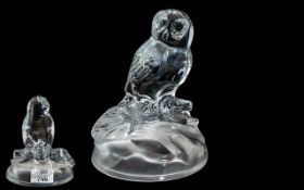 Heavy Glass Owl Figure, raised on a frosted glass base. 6" tall x 5" wide.