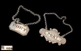 Antique Pair of Early Period Sterling Silver Spirit Labels for ' Port '.