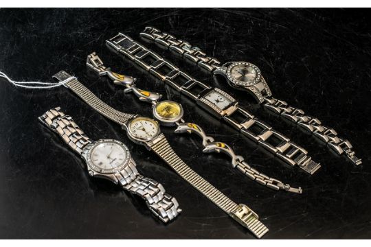 A Collection of Ladies Fashion Watches (5) in total comprising of two cocktail watches, all on