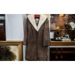 Ladies Vintage Astrakhan Brown Coat with Cream Mink Collar, made by Continental Furs of Blackpool,