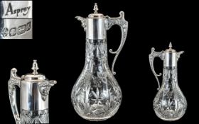 Asprey - Signed Superb Quality Sterling Silver Mounted Cut Glass Claret Jug ( Heavy ) Decorated