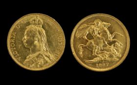 Queen Victoria 22ct Gold Jubilee Head Double Sovereign - Date 1887.