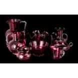 A Good Collection of Victorian Period Cranberry Glass Items ( 8 ) Items In Total.