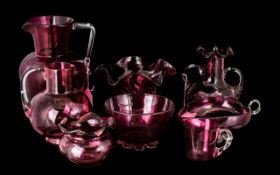 A Good Collection of Victorian Period Cranberry Glass Items ( 8 ) Items In Total.
