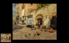 Ernest Gutierrez Oil on Canvas ( Spanish Artist ) 1905 Wonderful Village Science of Segovia by the
