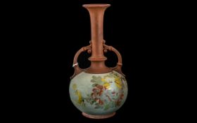 Watcombe of Torquay Terracotta Christopher Dresser style bottle vase, 8" tall,