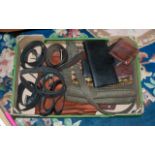 Collection of Items including a Scottish Tweed satchel bag, five leather belts with fashion buckles,