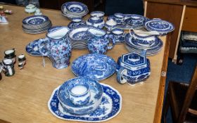 Washington 'Old Willow' Blue and White Dinner Service, comprising a lidded vegetable dish,