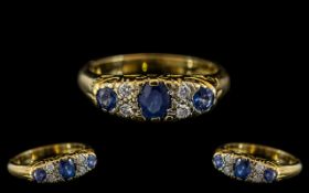 Edwardian Period Attractive and Quality 18ct Gold Sapphire and Diamond Set Ring, Gallery Setting.
