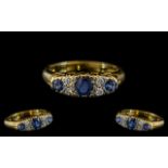 Edwardian Period Attractive and Quality 18ct Gold Sapphire and Diamond Set Ring, Gallery Setting.