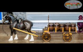 Advertising Interest. Large Beswick Shire Horse Pulling a Wagon with Barrels on.