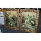 Large Victorian Japanese Pair of Oil on Boards In Original Frames of Exotic Birds.