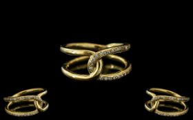 18ct Gold - High Fashion Diamond Set Dress Ring ' Tying The Knot ' Design. Stamped B.G - Makers Mark