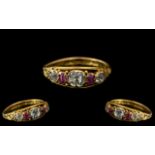 Antique Period - Attractive and Splendid 15ct Gold - Sapphire and Ruby Set Ring.