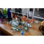 Collection of Murano glass Figures, comprising five multi coloured fish figures, largest 8" tall,