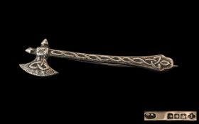 Silver Antique Celtic Design Viking Axe Brooch. Good Quality and Condition Throughout.