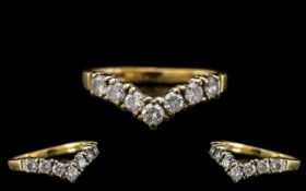 18ct Gold - Excellent Quality Seven Stone Diamond Set Wishbone Ring. Full Hallmark for 750 to