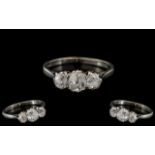 Antique Period - Superb Quality Platinum Set 3 Stone Diamond Ring.