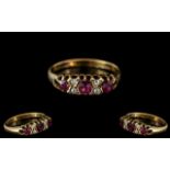 Late Victorian Period 18ct Gold Attractive Ruby and Diamond Set Ring, Gallery Setting.