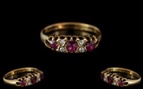 Late Victorian Period 18ct Gold Attractive Ruby and Diamond Set Ring, Gallery Setting.