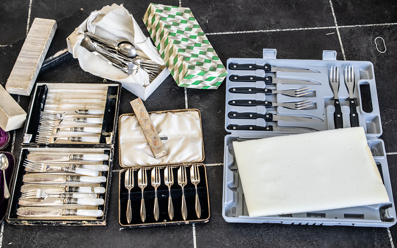 Large Collection of Boxed Flatware. Assorted shapes and styles, all boxed. - Image 2 of 3