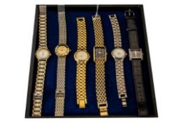 A Good Collection of Ladies Fashion Watches, six in total, some diamond set, and copy watches, all