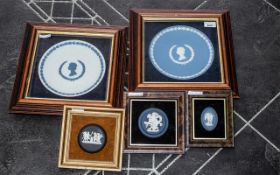 Two Framed Wedgwood Cabinet Plates, both Silver Jubilee, and three framed Wedgwood plaques.