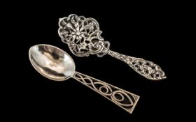 Silver Celtic Design Table Spoon and Very Ornate Antique Decorative Spoon.
