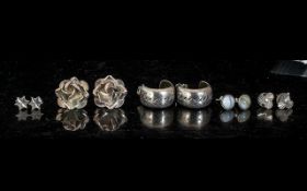 Collection of Silver Earrings. Good Mixed Love of ( 5 ) Pairs of Silver Earrings.