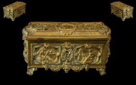 Victorian Period - Highly Decorated Superb Gilt Brass Lidded Casket, Commemorating Queen Victorias