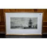 W I Wyllie Limited Edition Giclee Print of Etching of HMS Victory Firing a Salute in Portsmouth