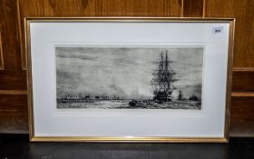 W I Wyllie Limited Edition Giclee Print of Etching of HMS Victory Firing a Salute in Portsmouth