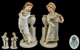 Royal Worcester Fine Pair of 19th Century Porcelain Figural Posy Vases.
