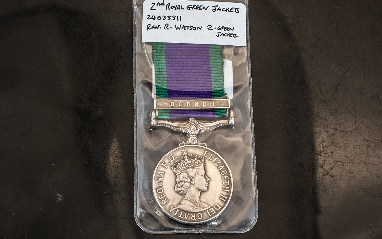 General Service Medal With Borneo Clasp, Awarded To 24033311 RFN R Watson 2 Green Jackets.