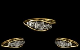 Art Deco Period Ladies 18ct Gold and Platinum - Elegant 1920's Diamond Set Dress Ring.