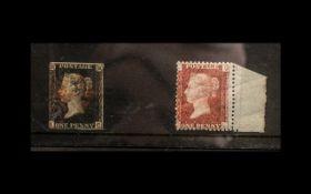 Victorian Penny Black Postage Stamp IC Together With A Penny Red