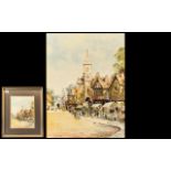 R H Holgate Watercolour of a Town Scene, signed bottom left. Measures 12" x 9.5".