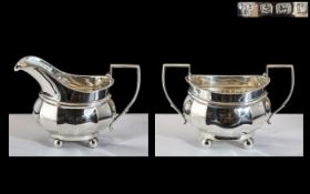 Early 20th Century Excellent Pair of Sterling Silver Twin Handle Sugar Bowl and Milk Jug.