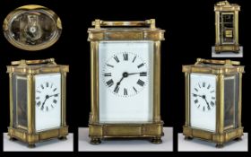 French - Late 19th Century Heavy Brass Cased Carriage Clock of Pleasing Proportions,