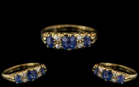 Edwardian Period 1902 - 1910 18ct Gold Attractive Sapphire and Diamond Set Ring.