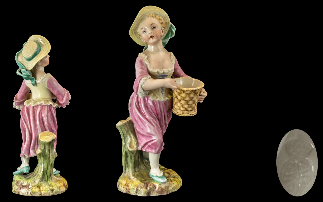 Royal Worcester James Hadley - Hand Painted 19th Century Figure Depicting ' A Young Lady In Pink