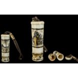 French 19th Century - Ladies Cylindrical Shaped and Heavy 3 Section Ivory Needle Holder, With