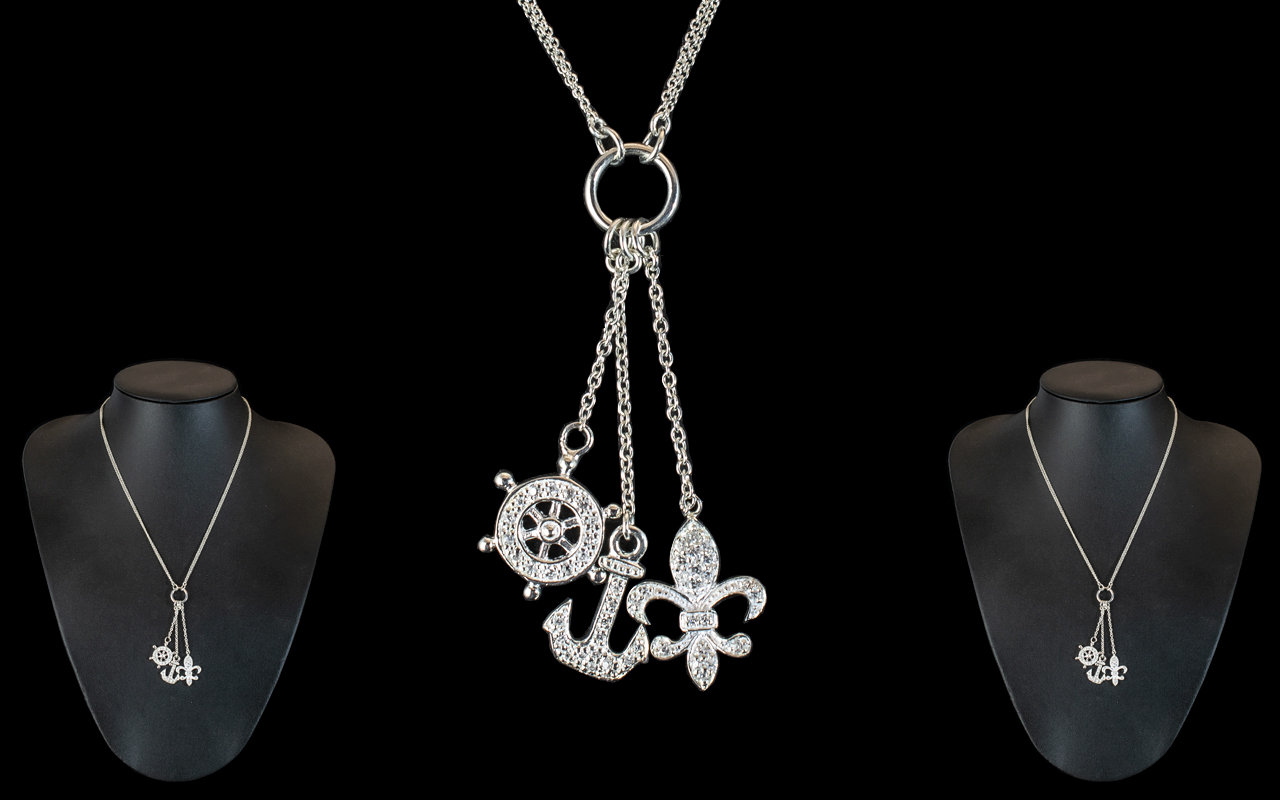 Contemporary Silver Necklace. Quality Contemporary Nautical Interest Silver Pendant Suspended on a