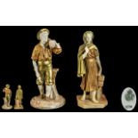 Royal Worcester 19th Century Fine Hand Painted Figures ' Woodcutter and Irish Woman From the