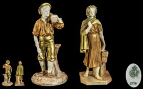 Royal Worcester 19th Century Fine Hand Painted Figures ' Woodcutter and Irish Woman From the