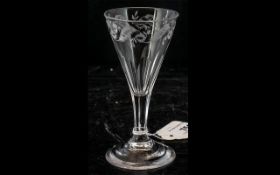 19th Century Cordial Glass, etched floral decoration, chip to base. Height 4.5".