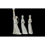 Valencia Porcelain Lamp Base, Lladro Style, depicting a young lady in prayer,