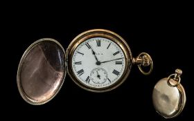 Elgin National Watch Company Gold Filled Full Hunter Keyless Pocket Watch, features 7 jewels.