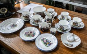 Welsh Costumes Vintage Tea Set, comprising six teacups and saucers, six cake/sandwich plates,